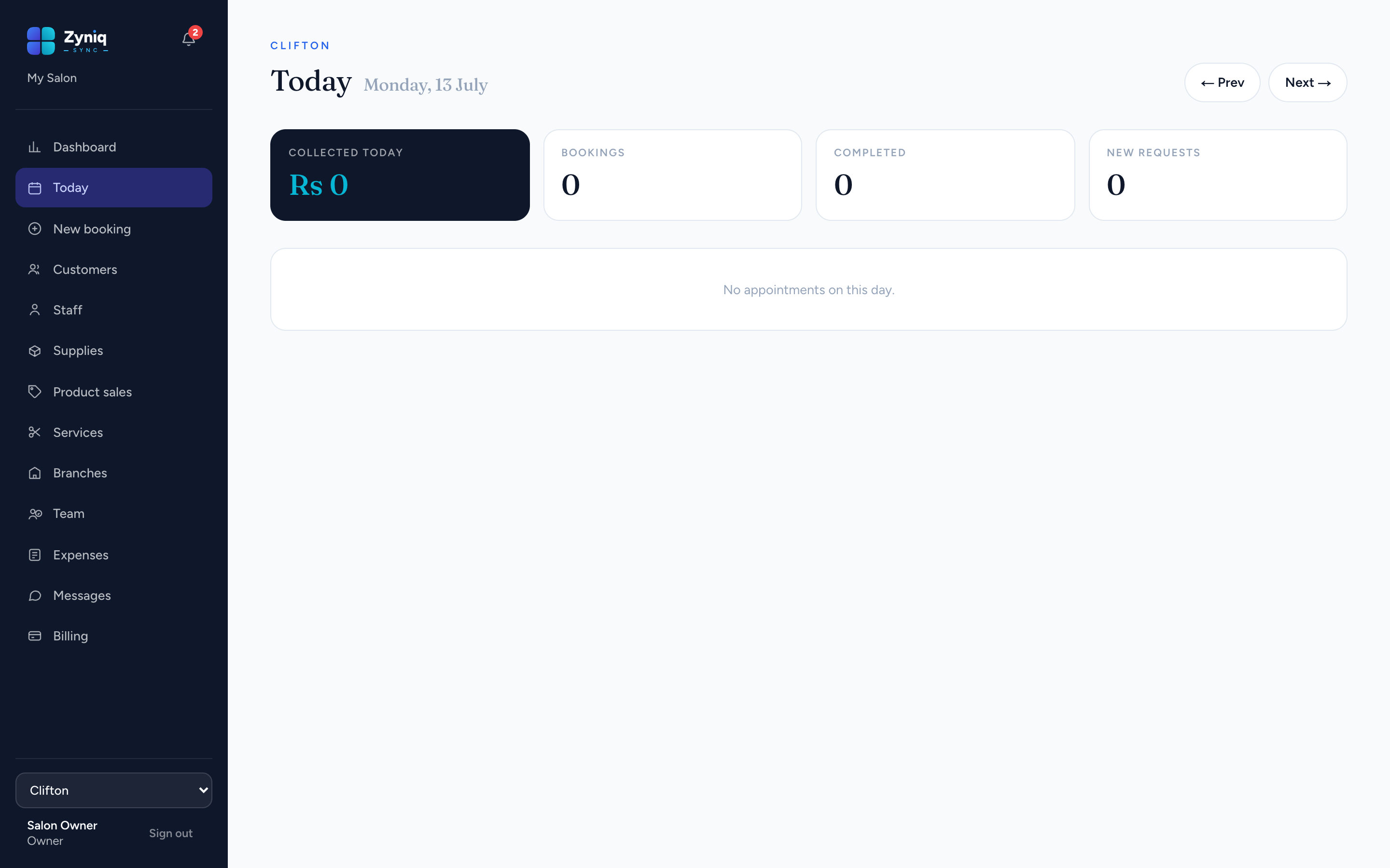 Zyniq Sync — Today board